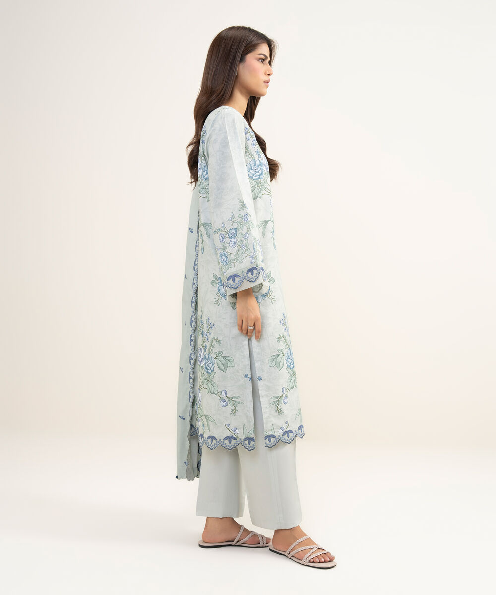 Women's Unstitched Lawn Embroidered Grey 3 Piece Suit