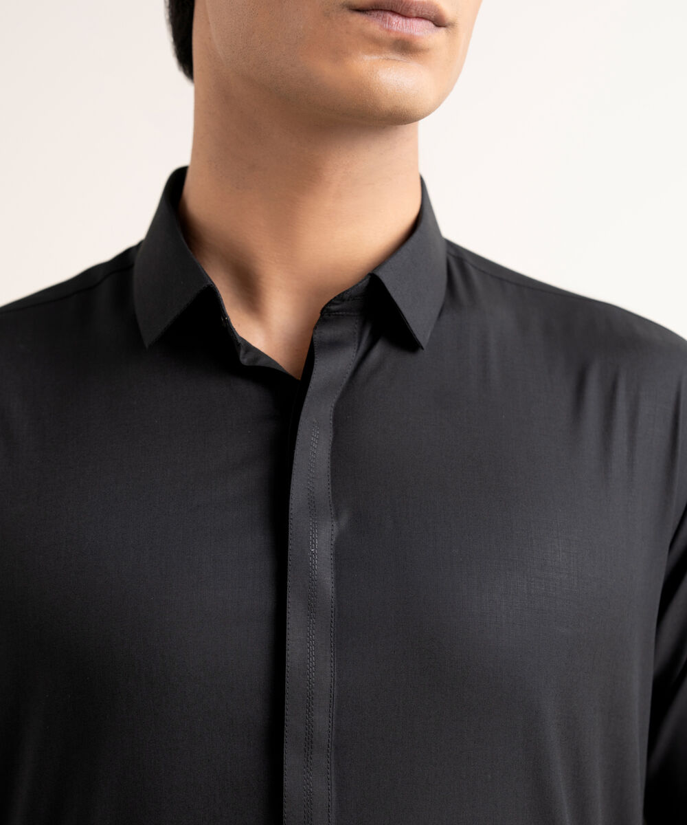 Men's Stitched Premium Wash & Wear Black Suit