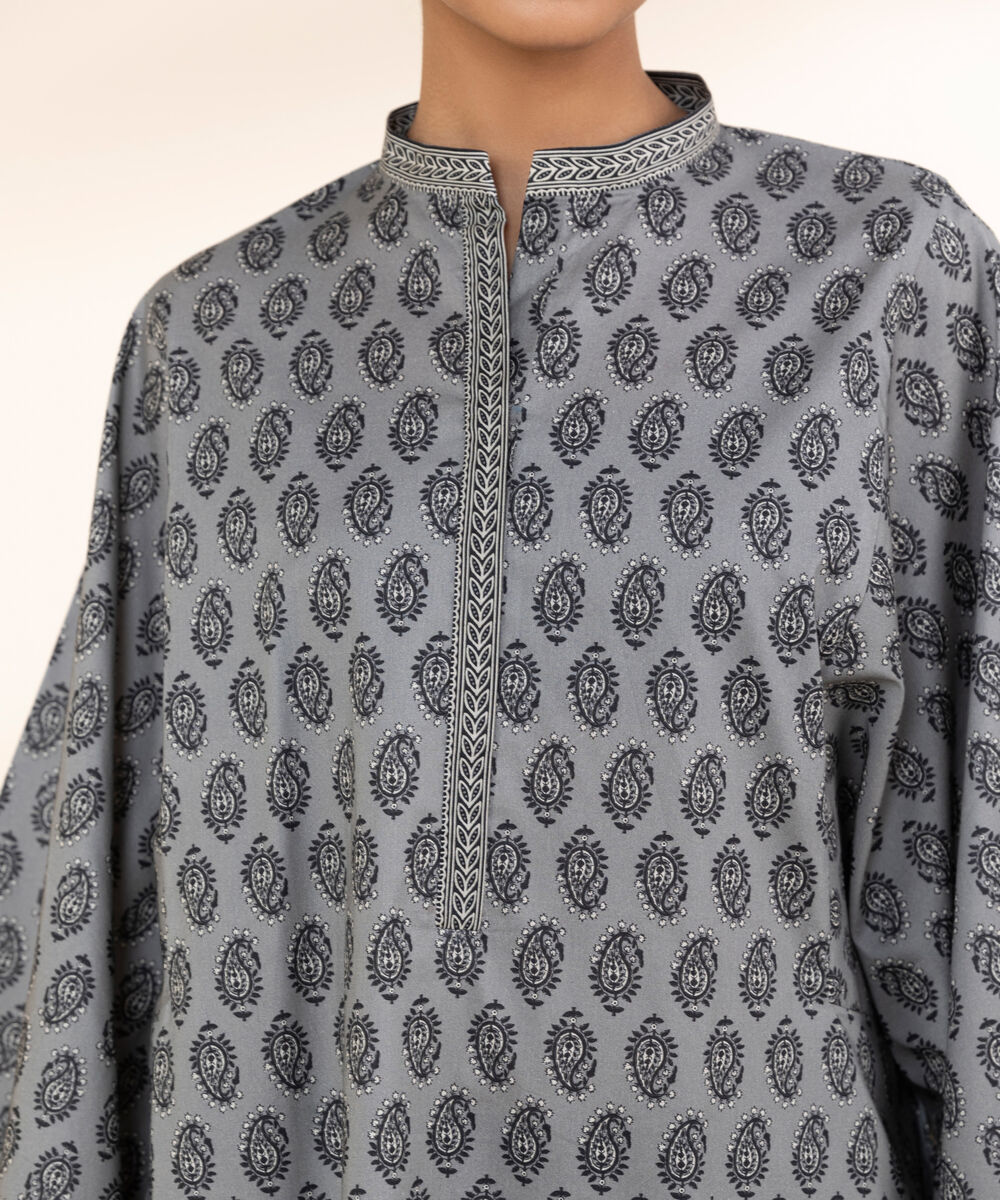 Women's Unstitched Lawn Printed Grey Shirt