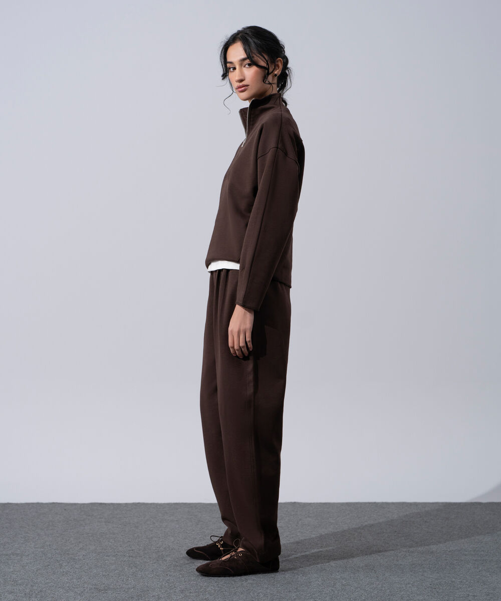 Women's Western Wear Brown Funnel Neck Jumper
