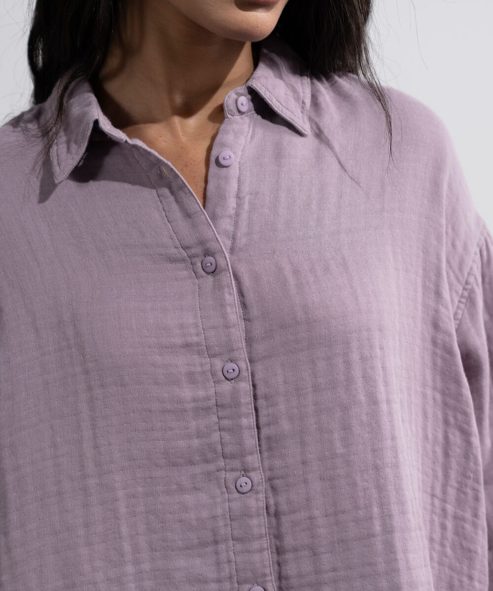 Women's Lilac Loose-Fit Muslin Shirt
