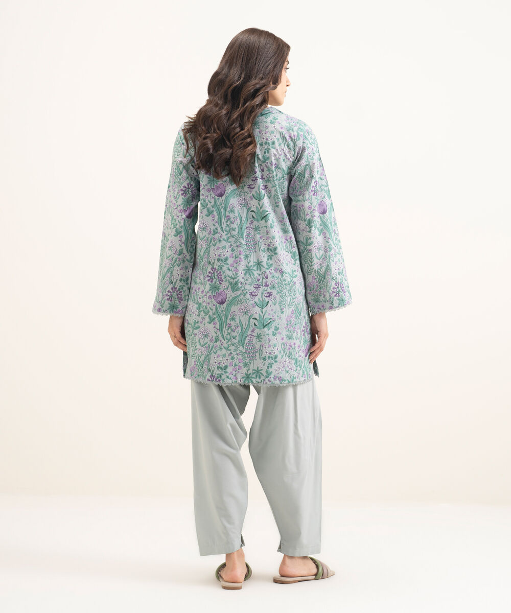 Women's RTW Cotton Viscose Printed Blue Straight Shirt