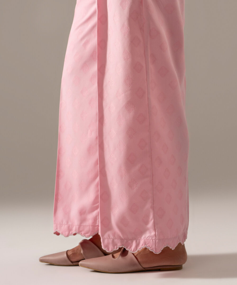 Women's RTW Poly Viscose Jacquard Solid Pink Culottes