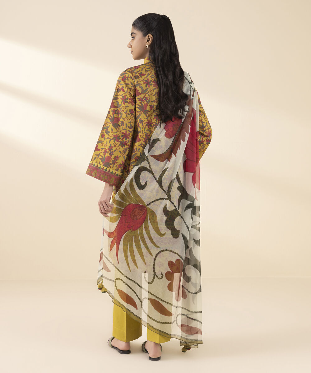 Unstitched Women's Yellow Lawn 3 Piece Suit