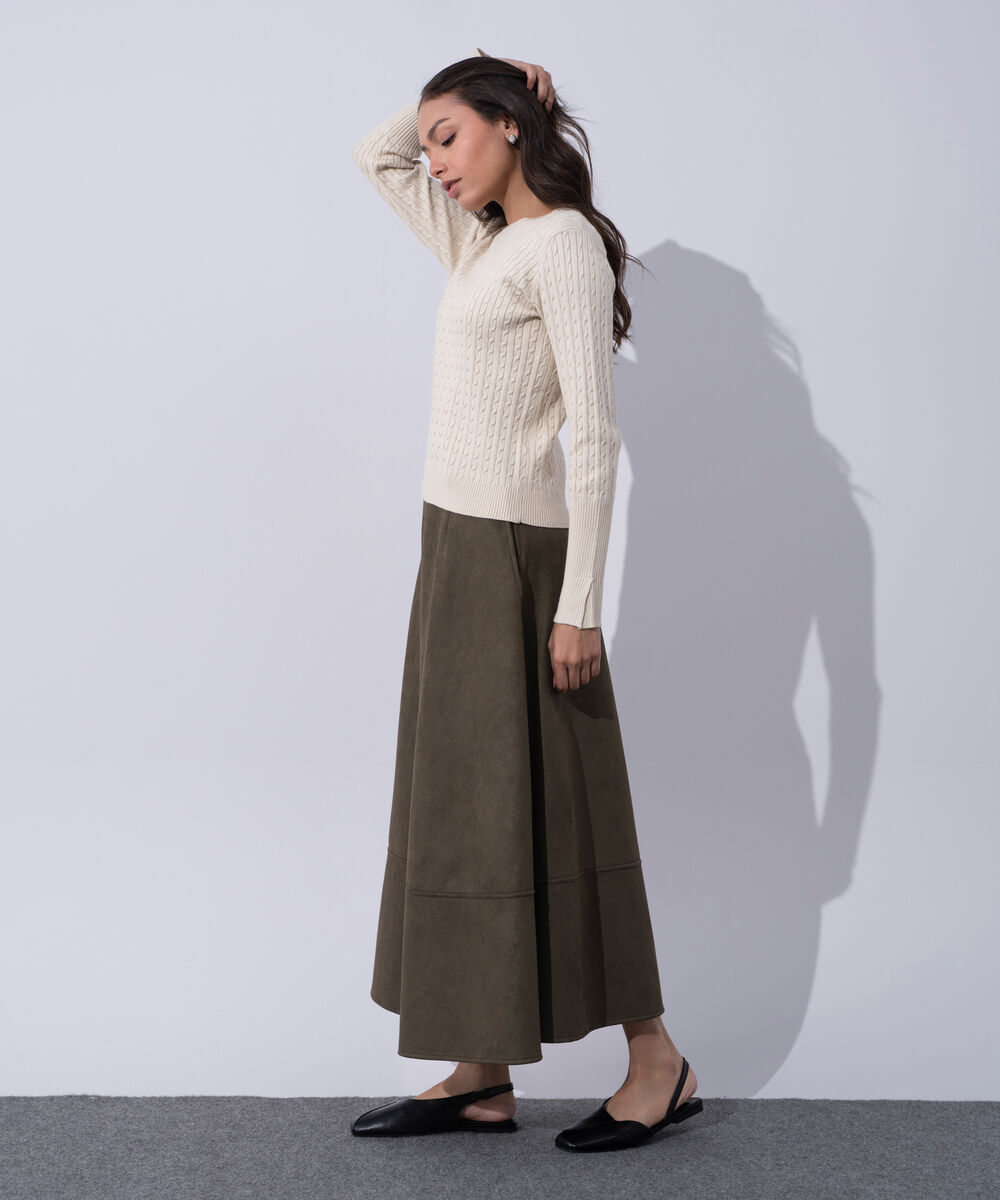 Women's Western Wear Ecru Textured Cable-Knit Jumper
