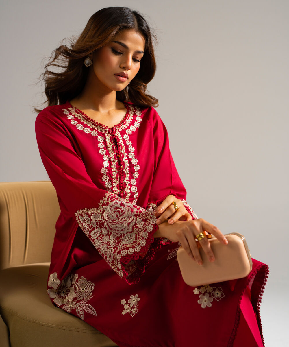 Women's RTW Lawn Embroidered Maroon 2 Piece Suit