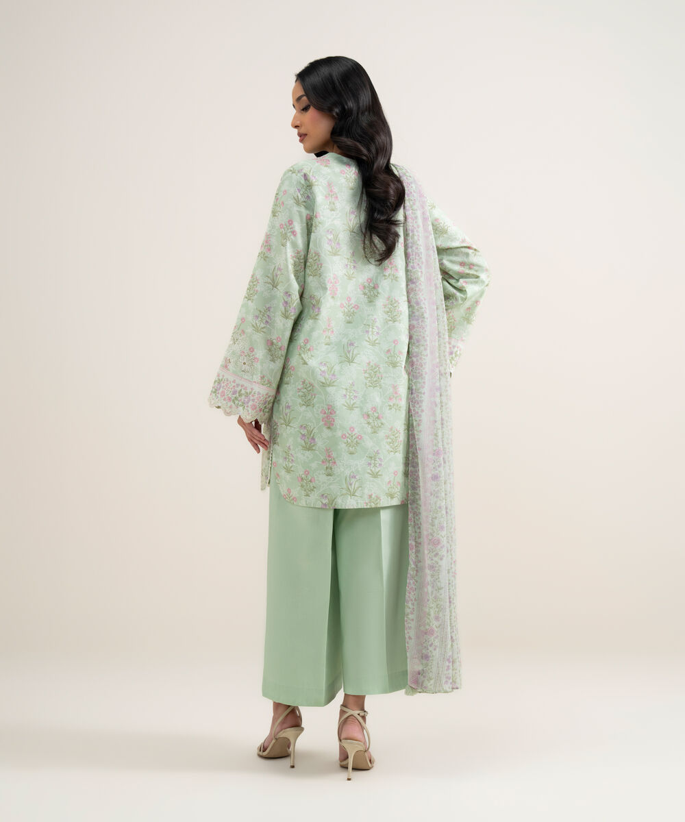 Women's Unstitched Lawn Embroidered Light Mint 3 Piece Suit