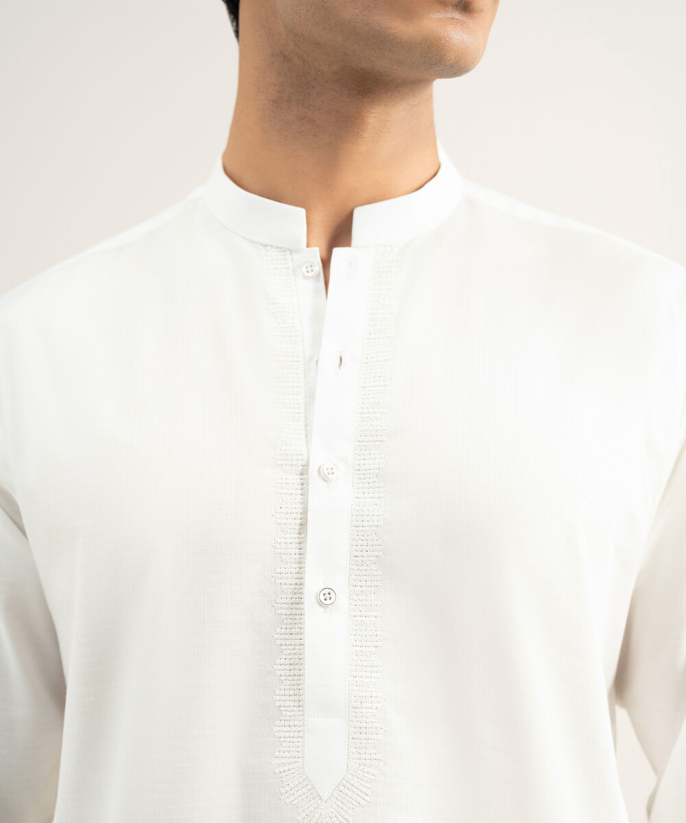 Men's Stitched Cotton Jacquard Off White Kurta