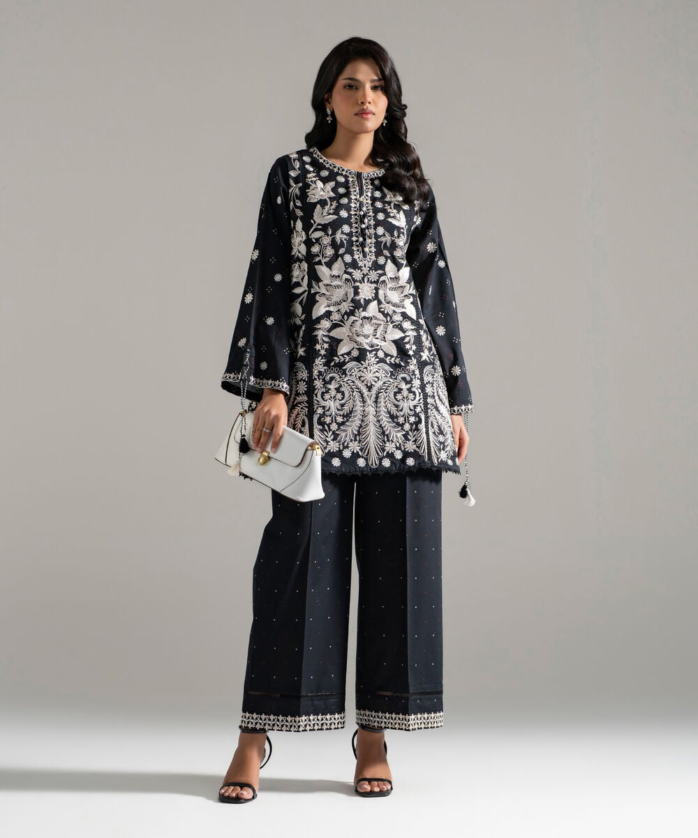 Women's RTW Lawn Embroidered Black 2 Piece Suit