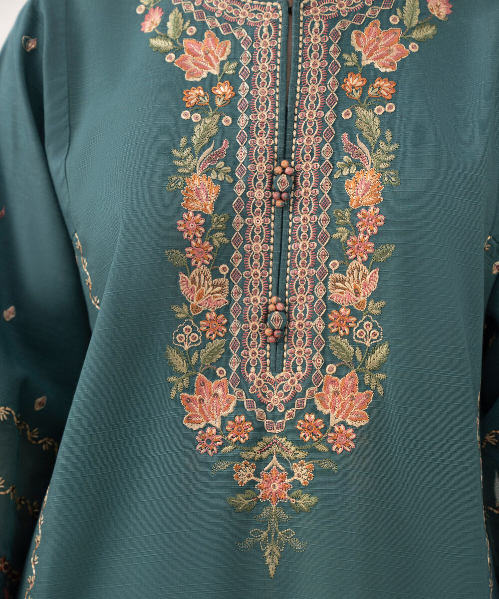 Women's Unstitched Light Khaddar Embroidered Green 3 Piece Suit