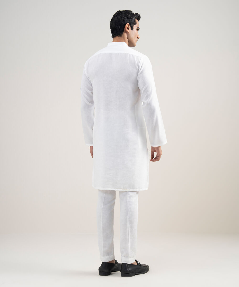 Men's Stitched Blended Linen White Suit