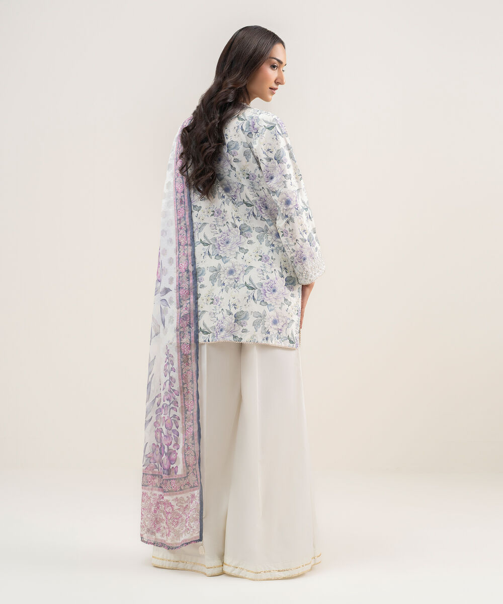 Women's RTW Zari Lawn Embroidered Off White 3 Piece Suit