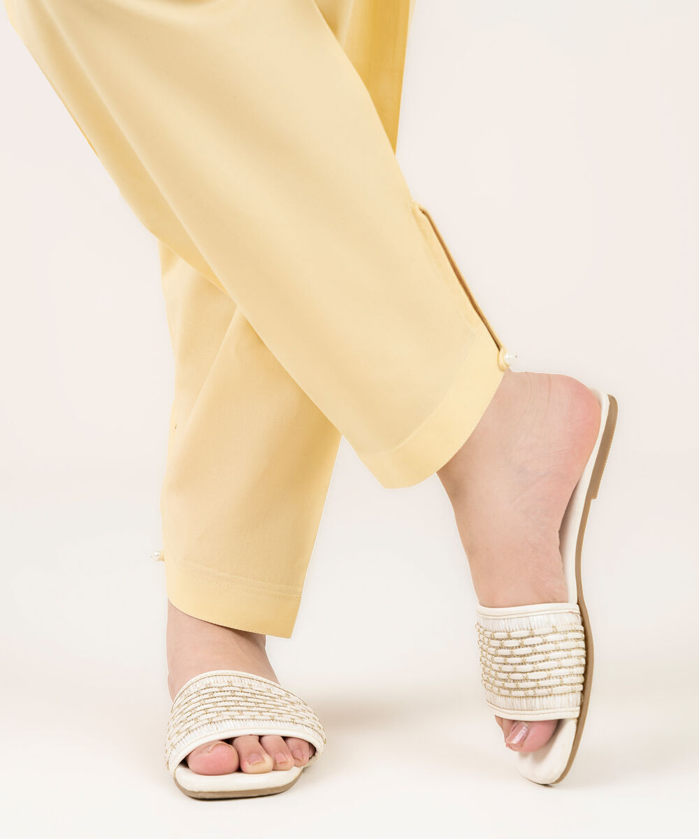 Women's RTW Cambric Solid Pale Yellow Shalwar