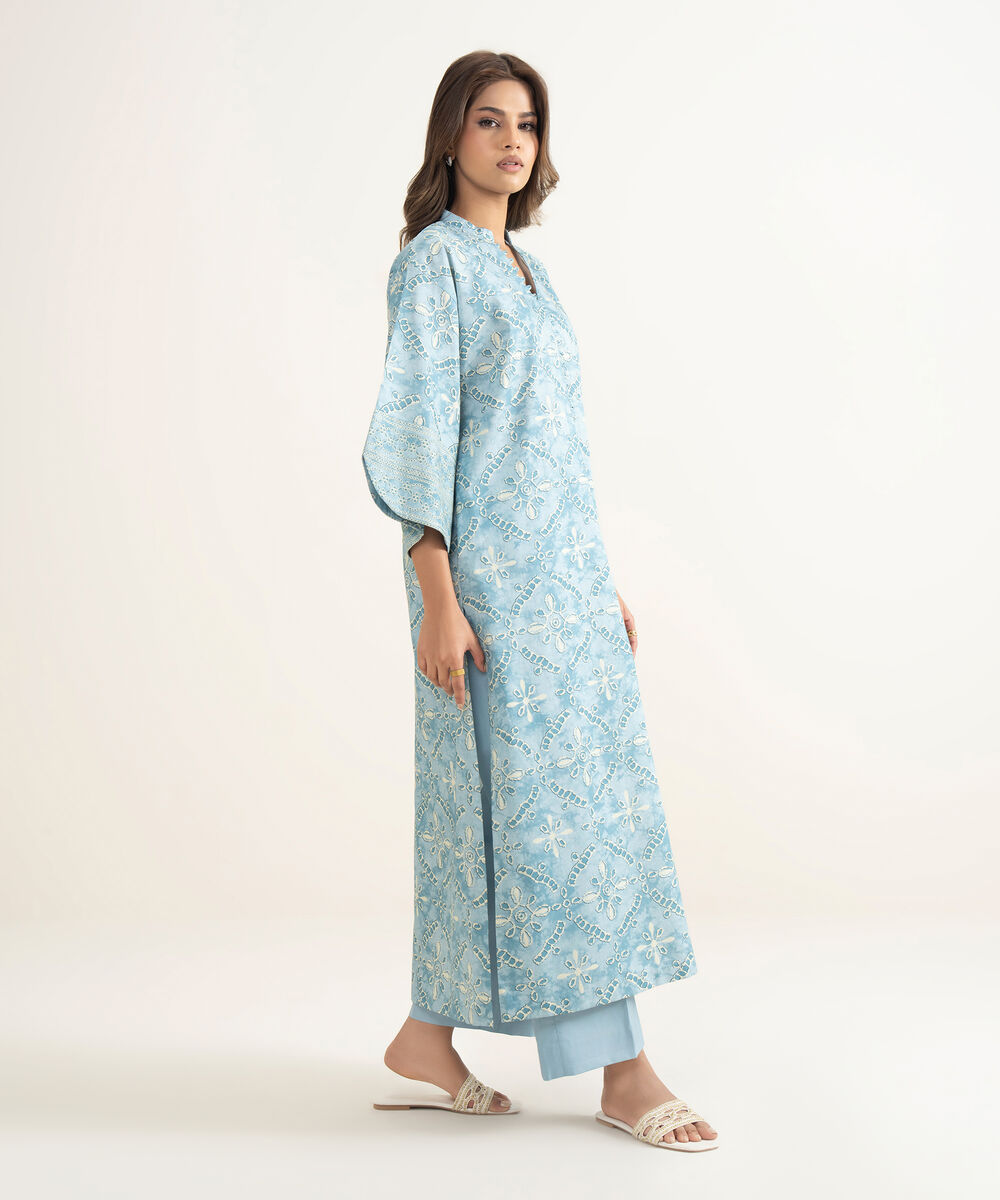 Women's Unstitched Lawn Printed Blue 2 Piece Suit