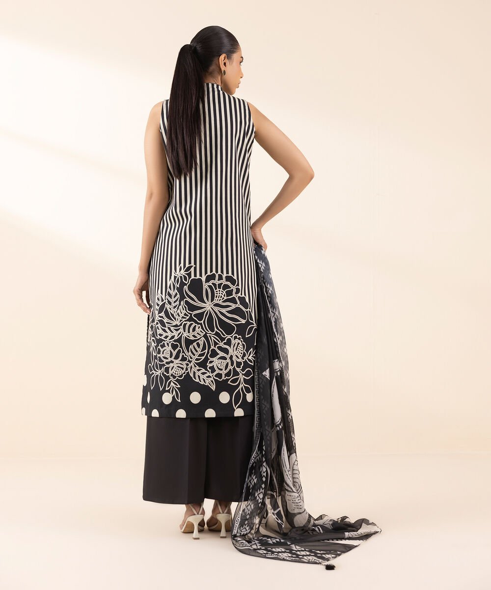 Women's Unstitched Lawn Printed Black 3 Piece Suit