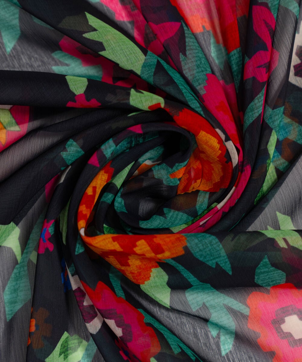 Poly Chiffon Printed Black Dupatta