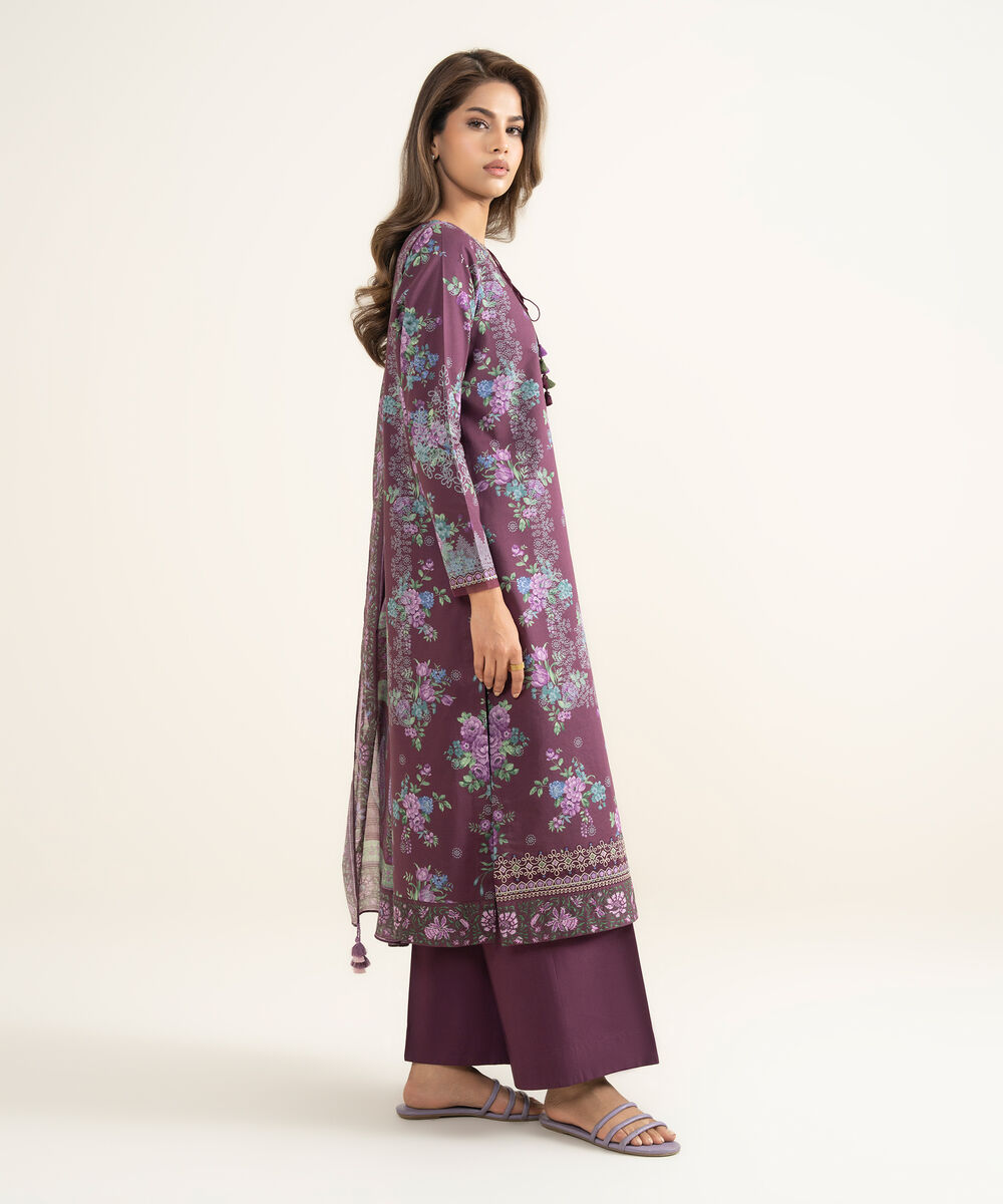 Women's Unstitched Lawn Embroidered Purple 3 Piece Suit