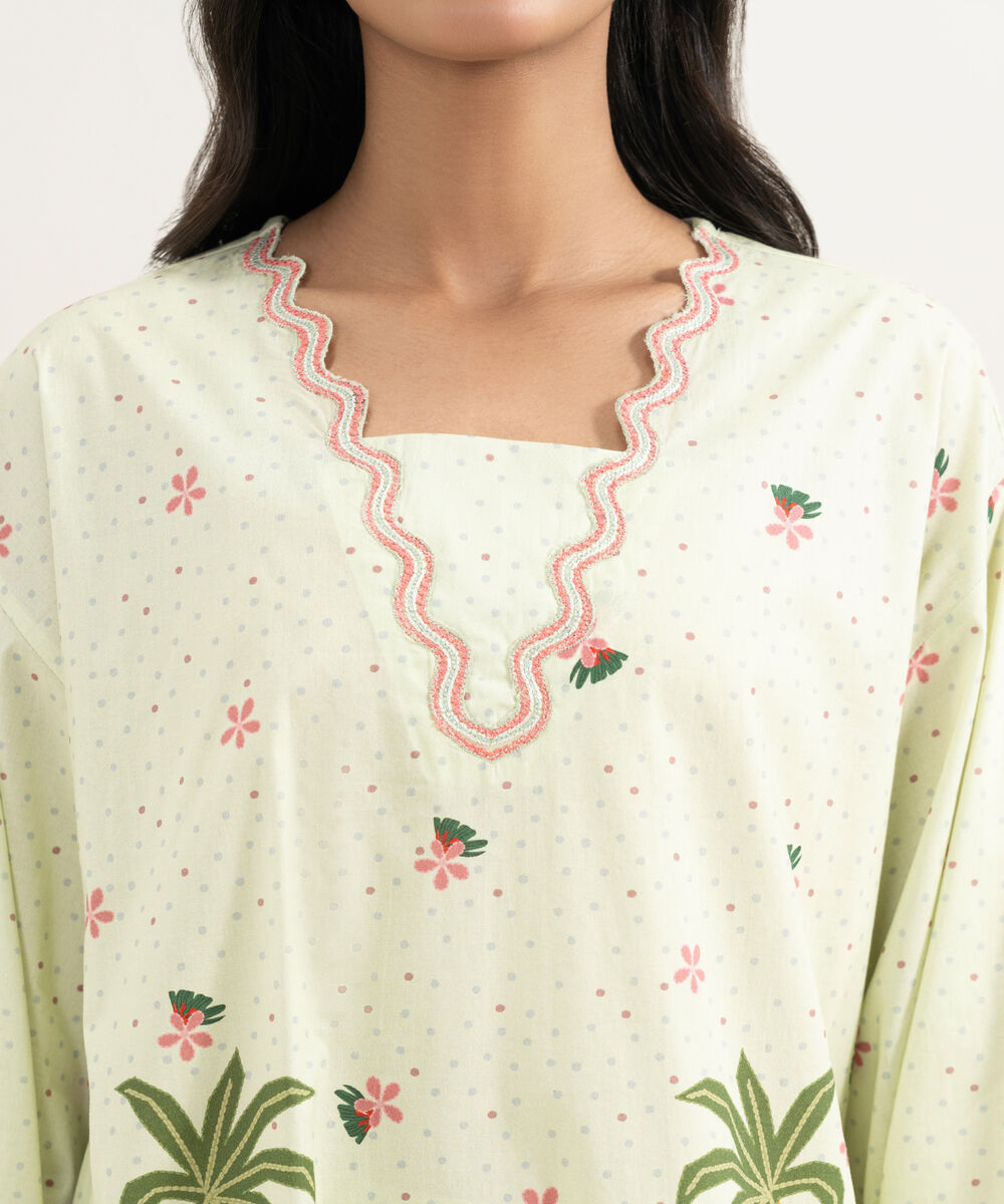Women's RTW Cambric Embroidered Green Boxy Shirt