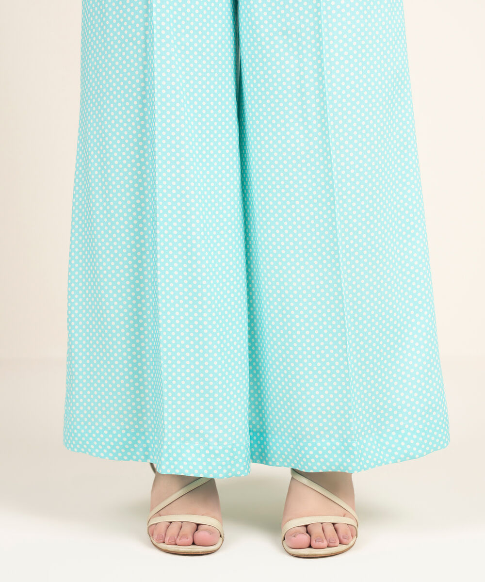 Women's RTW Linen Viscose Solid Blue Flared Pants