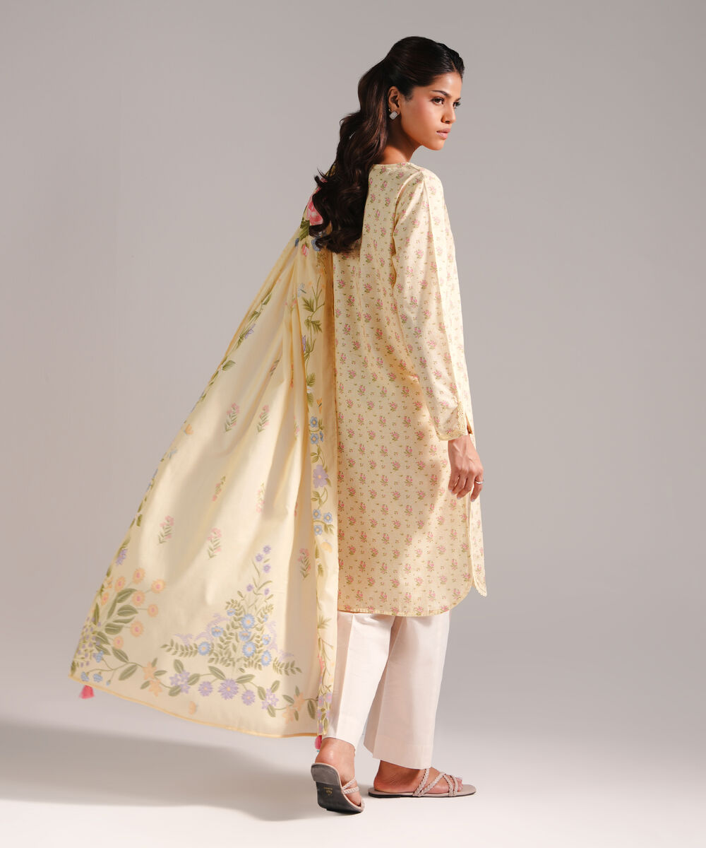 Women's RTW Dobby Printed Pale Yellow 2 Piece Suit