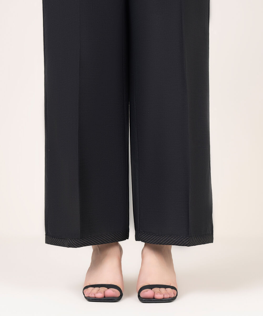 Women's RTW Cotton Solid Black Flared Pants