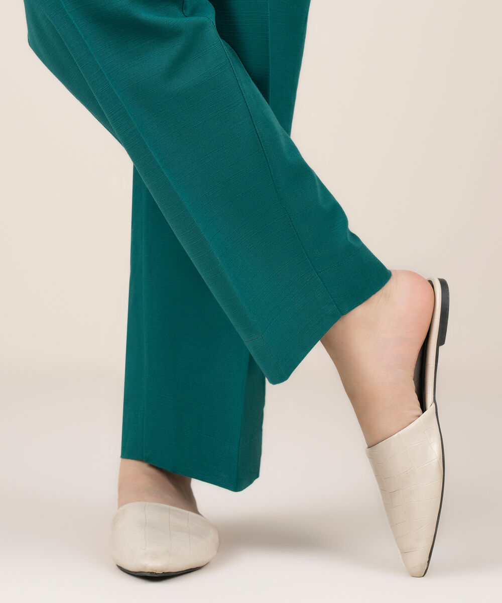 Women's RTW Khaddar Solid Green Straight Pants