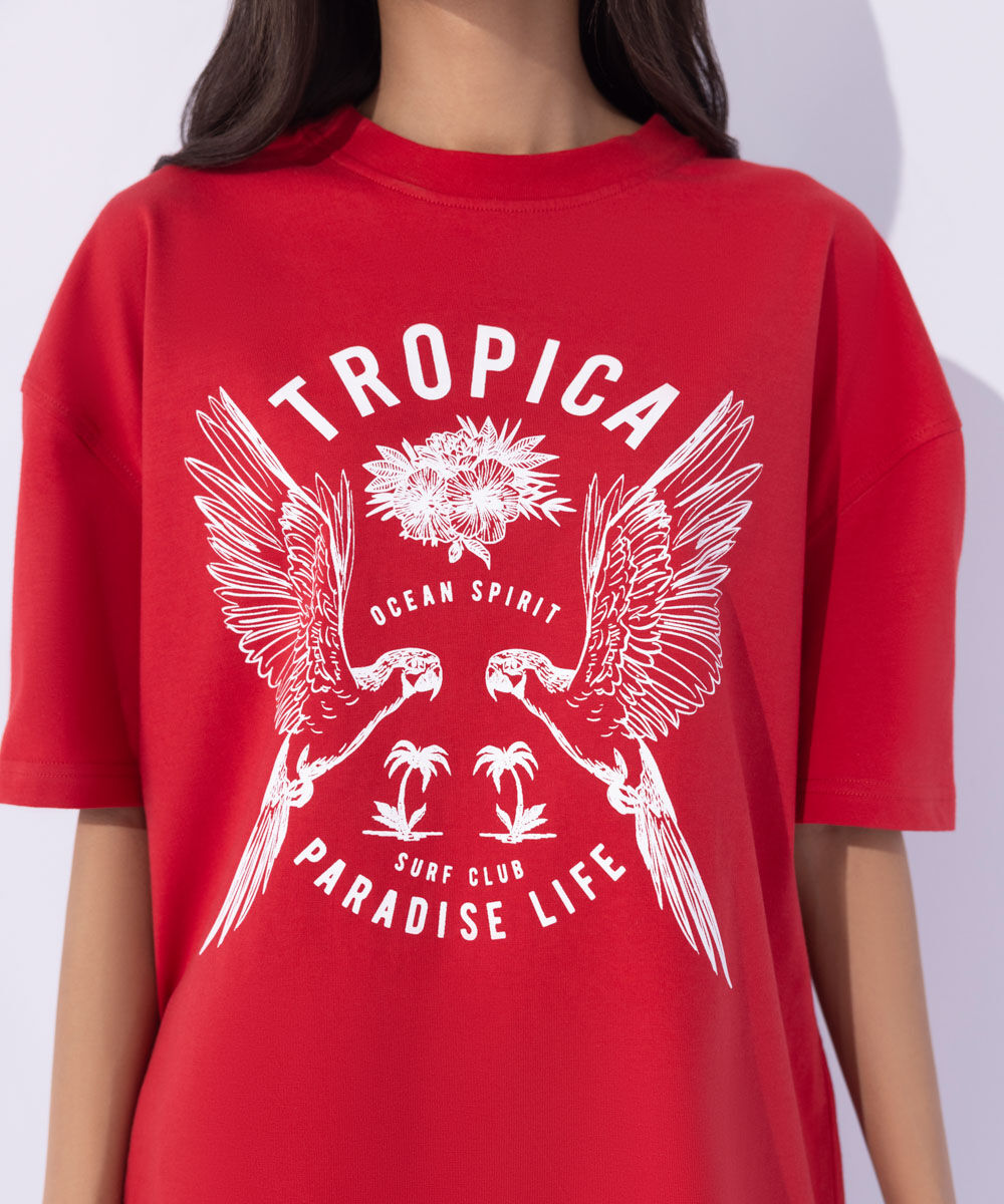 Women's Western Wear Red Loose Fit Graphic T-Shirt