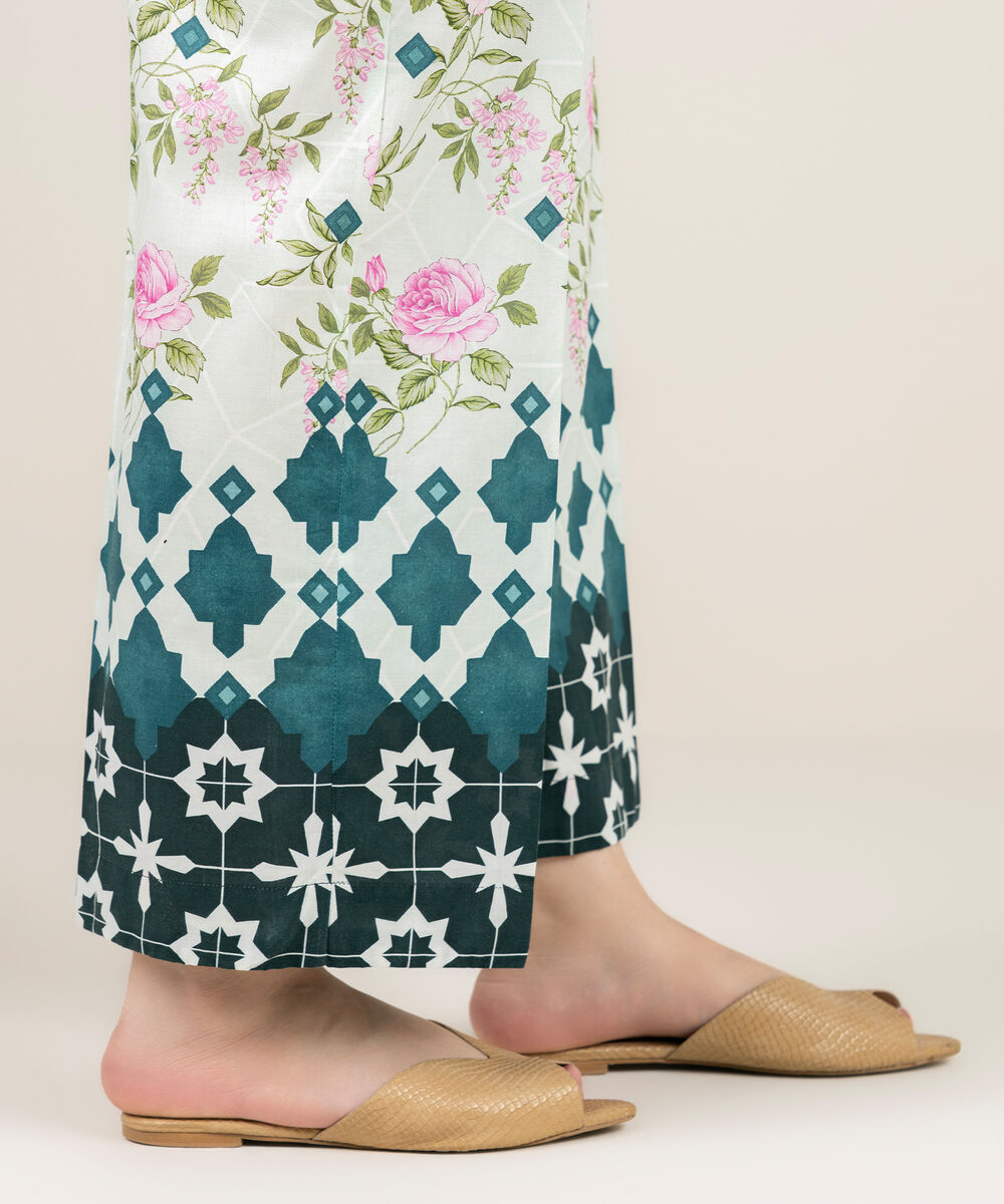 Women's RTW Cambric Printed Green Straight Pants