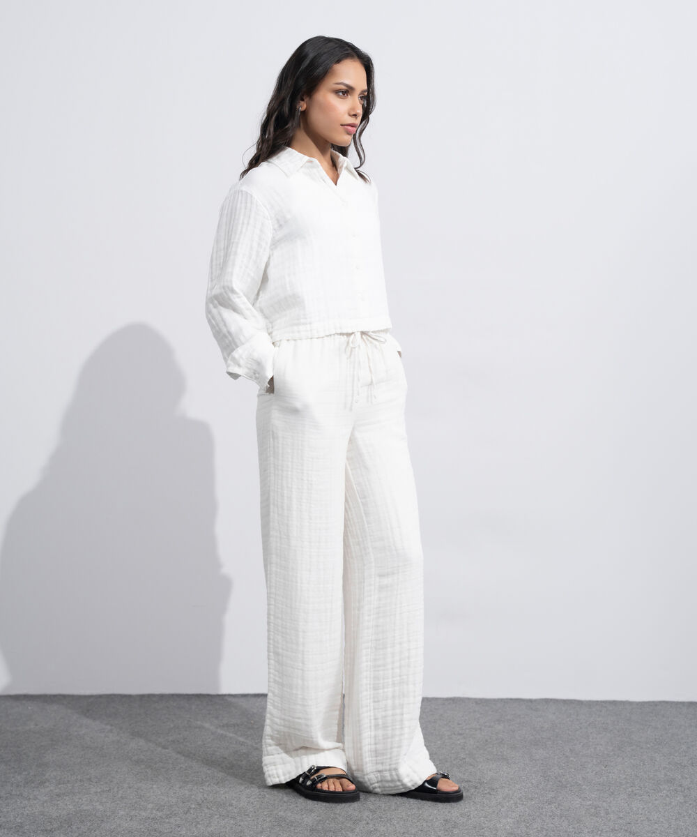 Women's Western White Cotton Muslin Pull-On Trousers