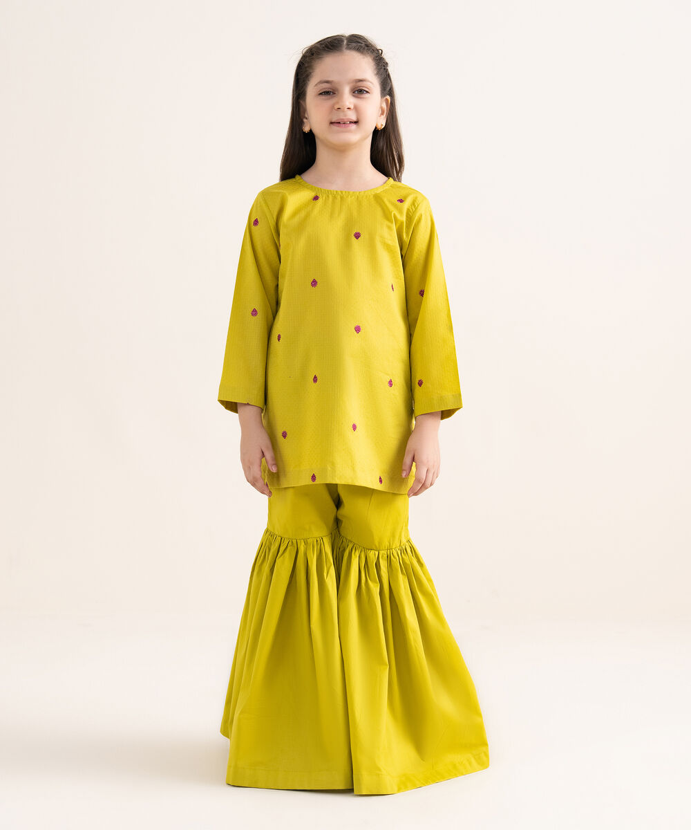 Girls Two Piece Embroidered Textured Lawn Suit