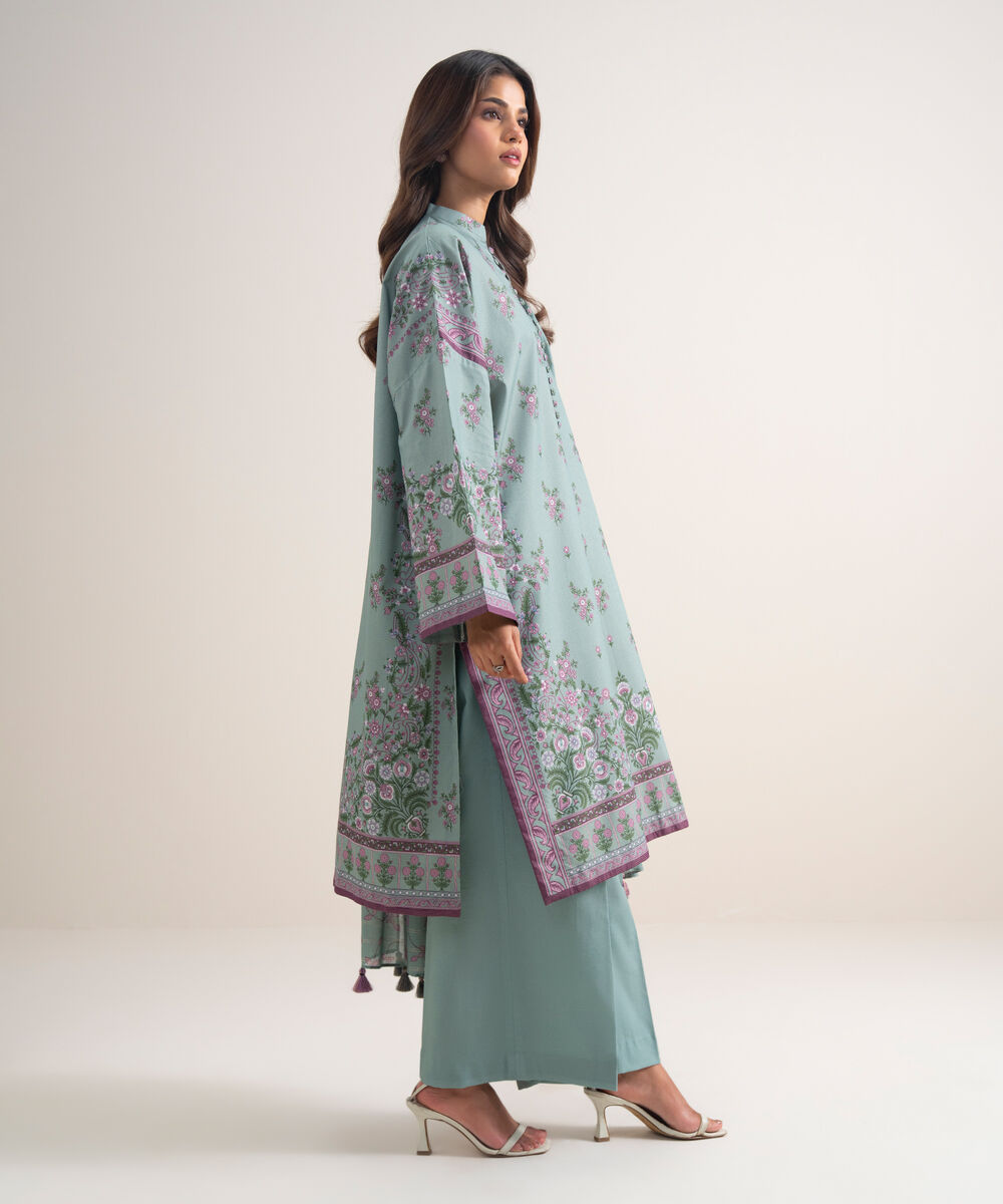 Women's Unstitched Zari Lawn Printed Grey 3 Piece Suit
