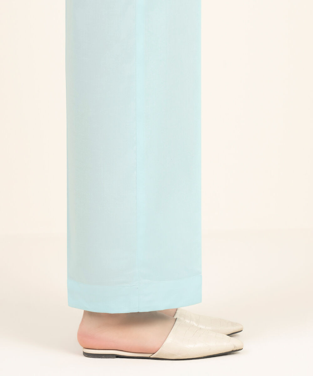 Women's RTW Cambric Solid Blue Straight Pants