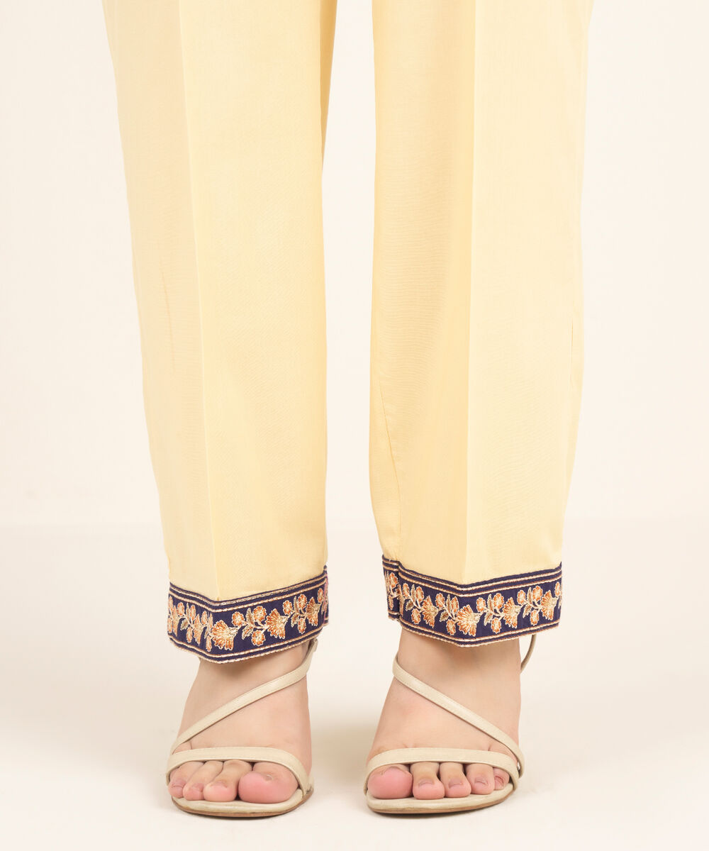 Women's RTW Cambric Embroidered Peach Straight Pants