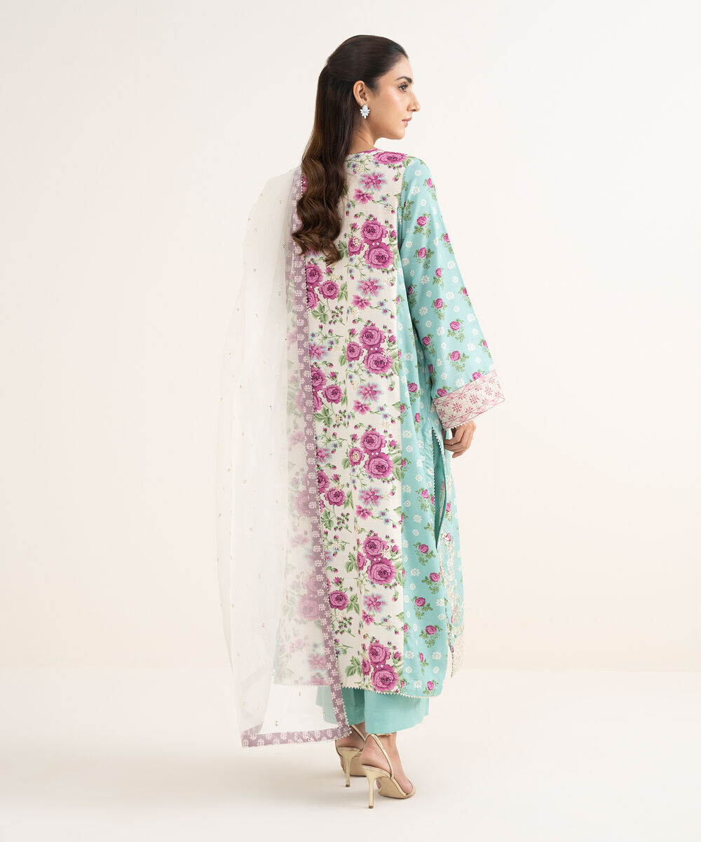 Women's RTW Cotton Viscose Embroidered White 3 Piece Suit