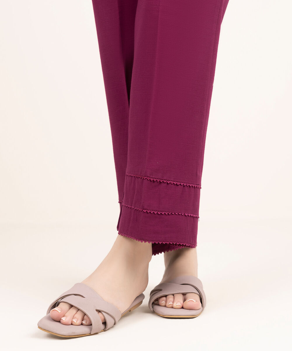 Women's RTW Khaddar Solid Purple Straight Pants