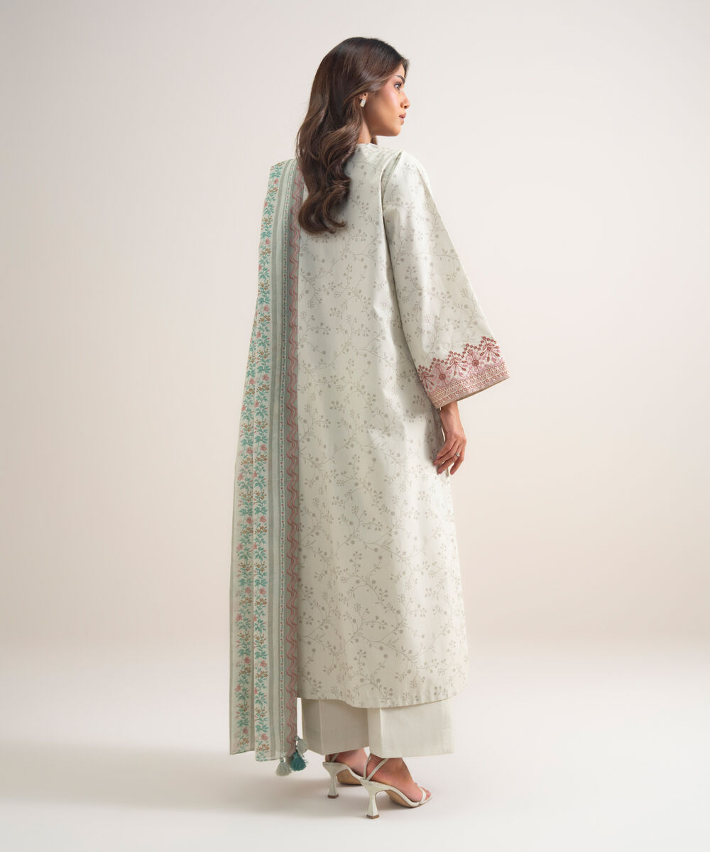 Women's Unstitched Lawn Embroidered Off White