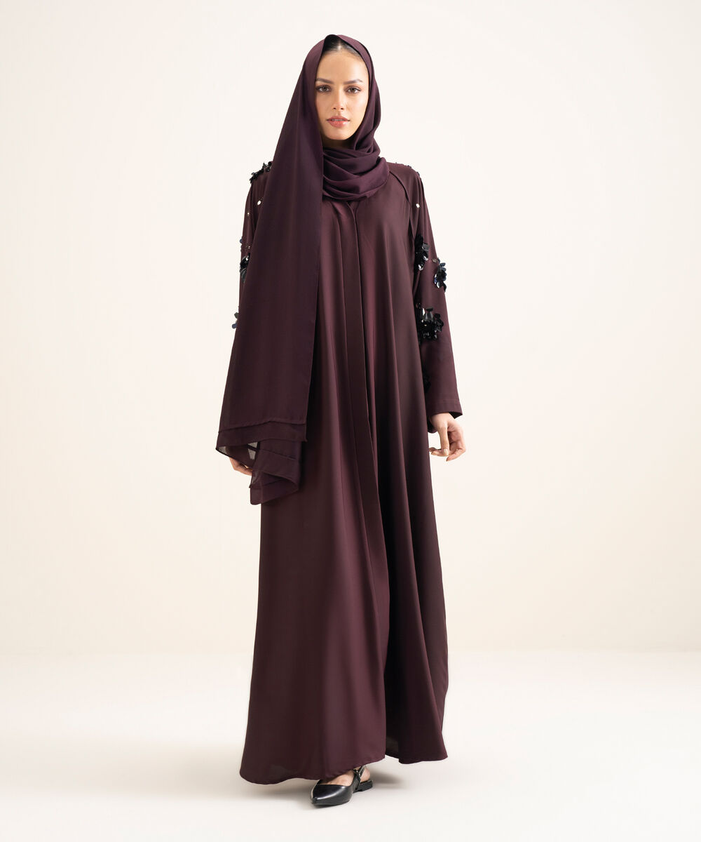 Women's Grey Sequin Embellishment Abbaya Set