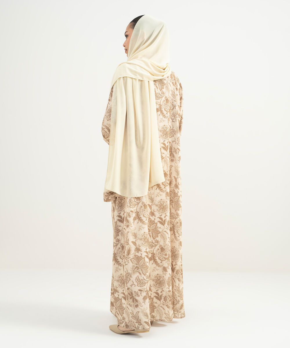 Women's Ivory Printed Abaya Set