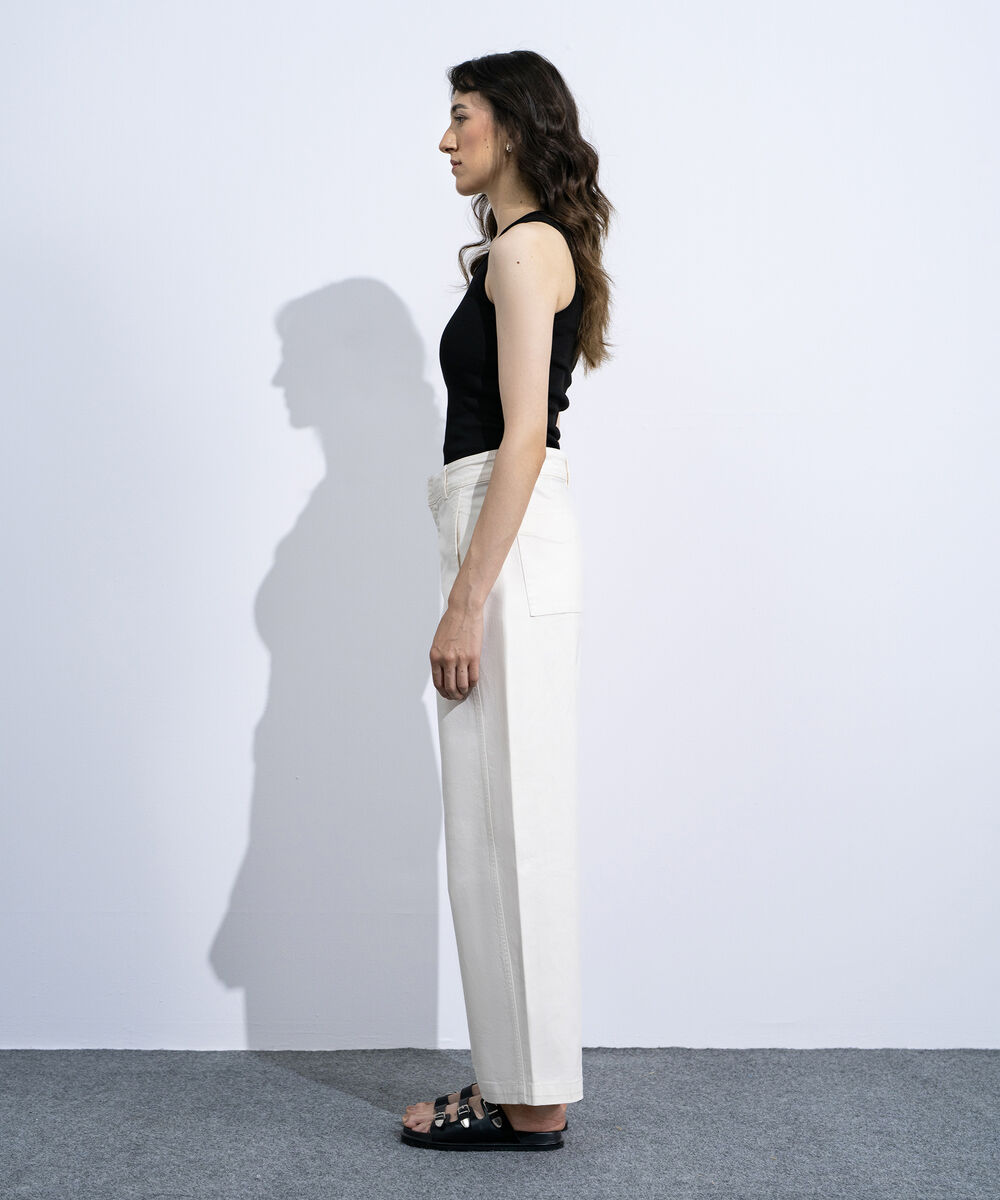Women's White Barrel Fit Chino Trousers