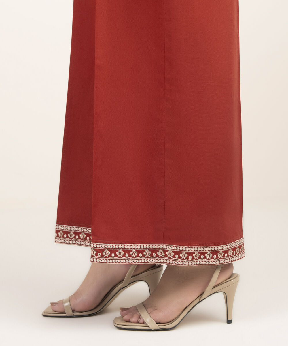 Women's RTW Cambric Embroidered Dark Orange Flared Pants