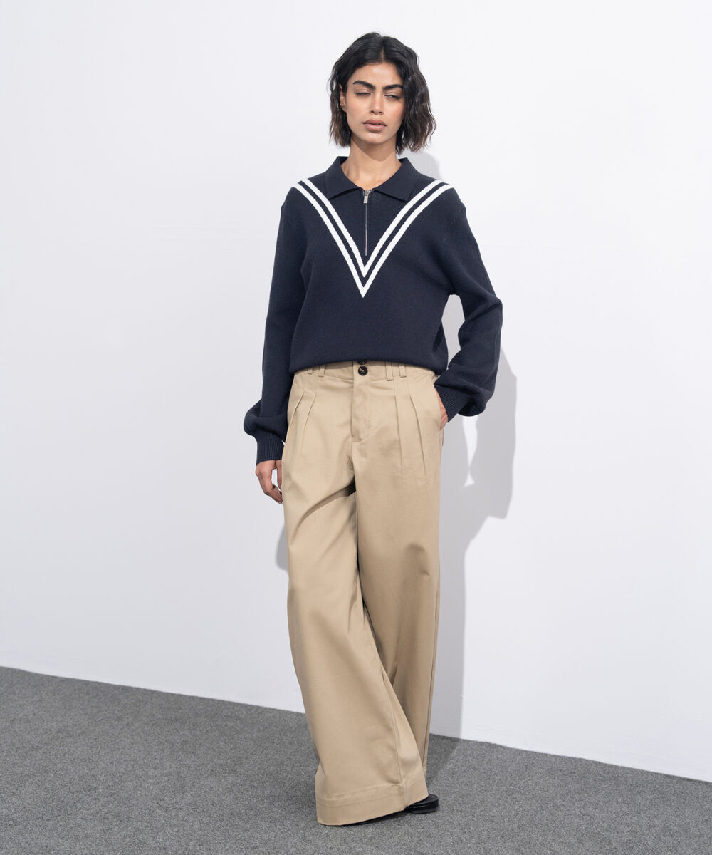 Women's Western Wear Khaki Pleated Chino Trousers