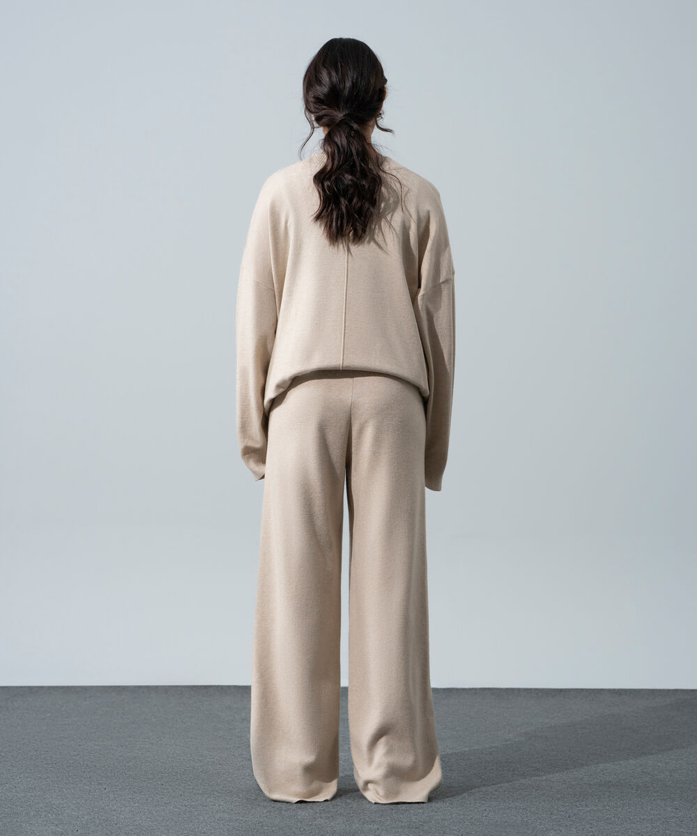 Women's Western Wear Melange Effect Off White Pull-On Knit Trousers