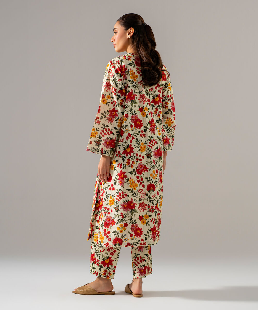 Women's RTW Khaddar Printed Off White 2 Piece Suit