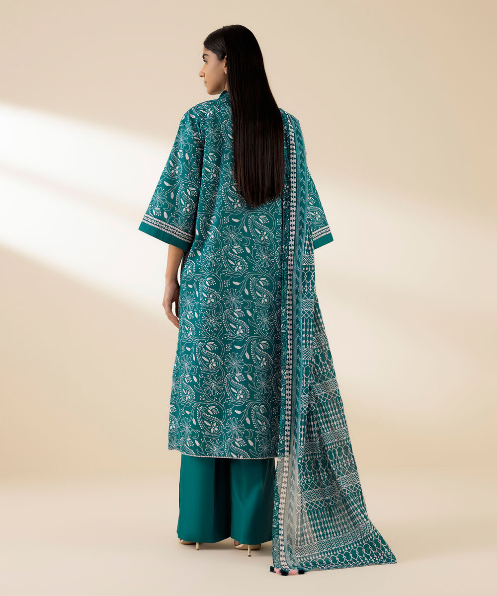 Women's Unstitched Lawn Printed Green 3 Piece Suit