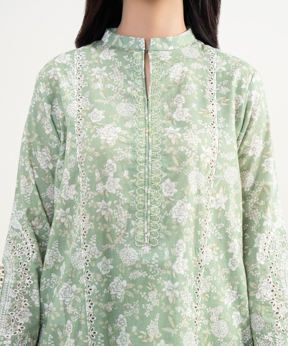Women's Unstitched Lawn Embroidered Green 3 Piece Suit