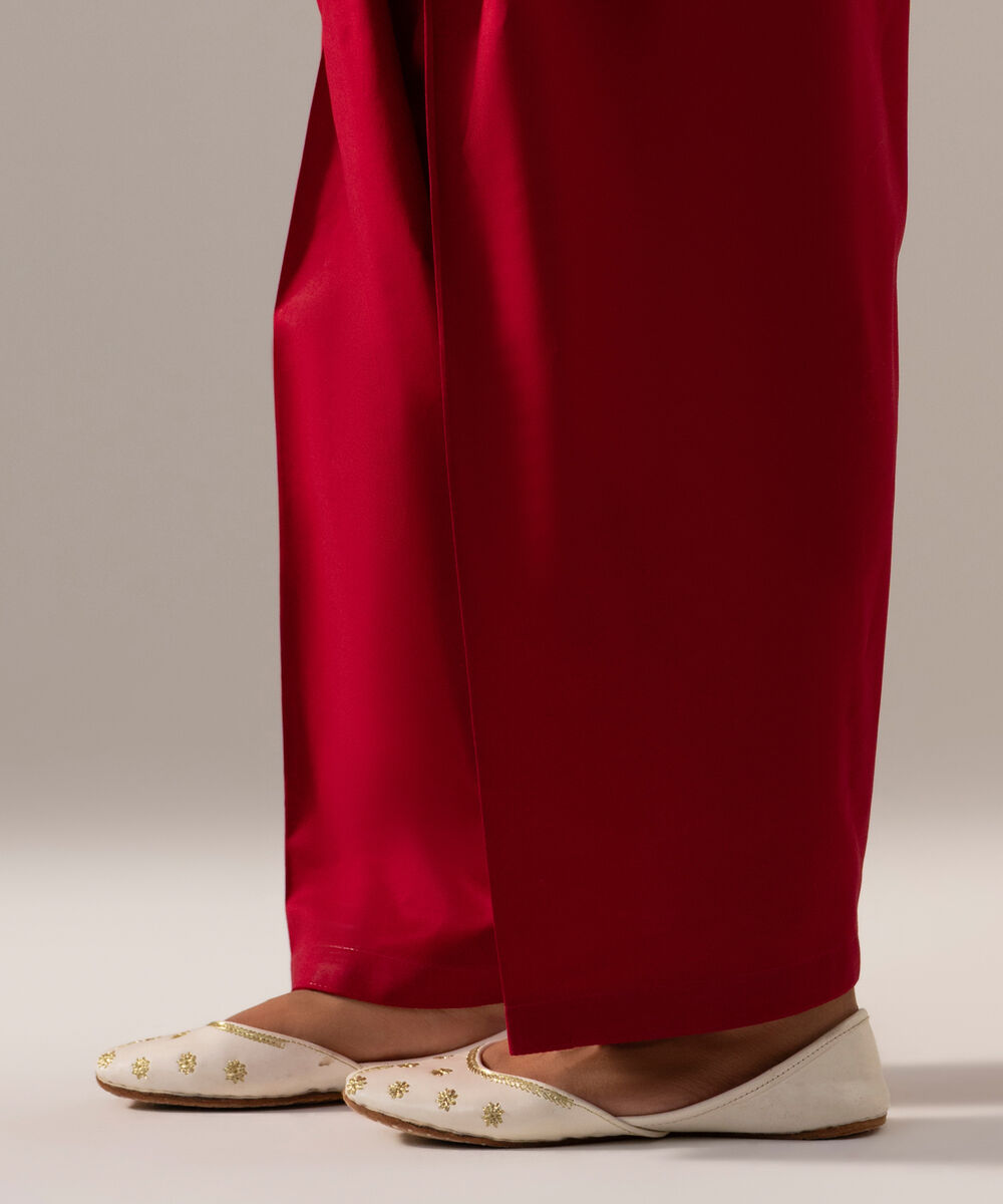 Women's RTW Cambric Solid Maroon Regular Shalwar