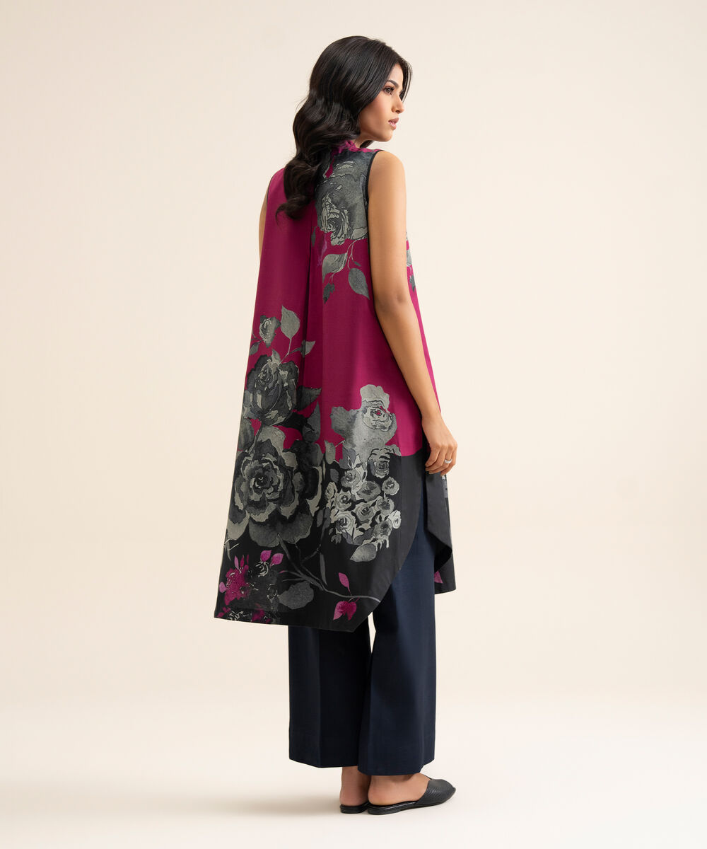 Women's Unstitched Cotton Printed Pink 2 Piece Suit