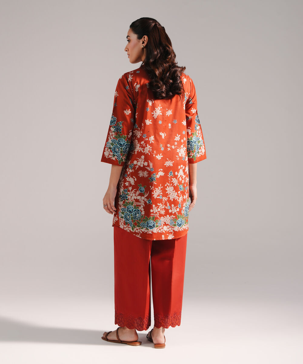 Women's RTW Lawn Printed Rust 2 Piece Suit