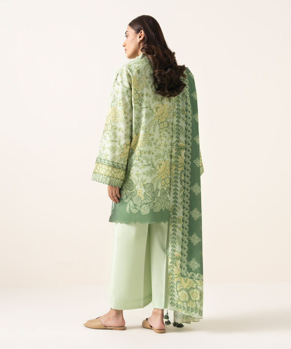 Women's Unstitched Lawn Printed Green 3 Piece Suit