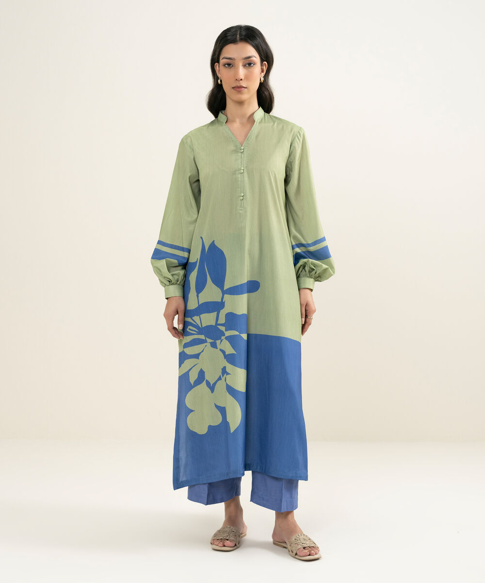 Women's RTW Blended Grip Silk Printed Blue 2 Piece Suit